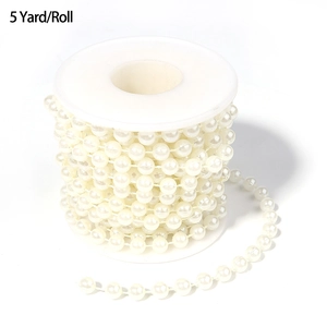 Rollo de 5 yardas de cadena de perlas ABS crema brillante para joyería DIY y artesanía