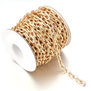 Golden aluminum O-chain cross chain roll for DIY jewelry making and craft accessories