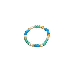 Bracciale di perline di vetro retrò colorato con perline blu e turchesi e dettagli dorati