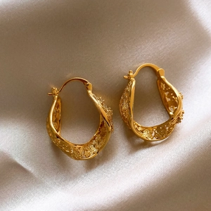 Boucles d'Oreilles Créoles Filigranes Torsadées Luxe pour Femmes Cuivre Vintage Plaqué Or Argent Incrusté de Zirconia Bijoux
