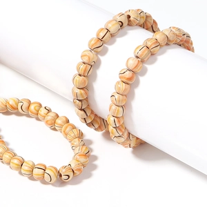 Water ripple wooden beads bracelet with orange and black striped marble texture