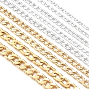 Golden and silver aluminum curb chains in multiple widths for bags and jewelry making