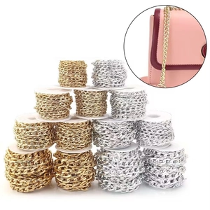 Flat curb aluminum chain rolls in gold and silver finish for DIY bags and accessories
