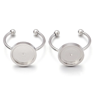 Adjustable stainless steel ring bases with round bezel cups for DIY jewelry making