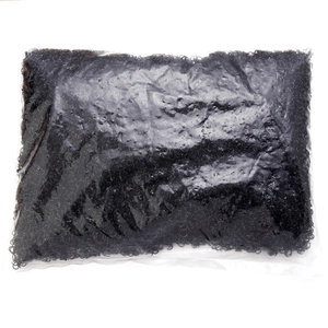 Detailed view of high elasticity black rubber bands packed in large transparent bags