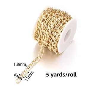 Close-up of 11x6mm gold aluminum chain roll for bags with detailed dimensions