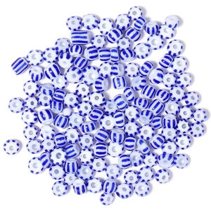 Perline di vetro rigate blu e bianche da 4mm per la creazione di gioielli fai da te