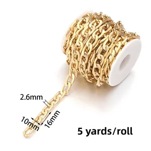 Detail of 5-yard gold aluminum curb chain roll with 16mm link size for DIY bags