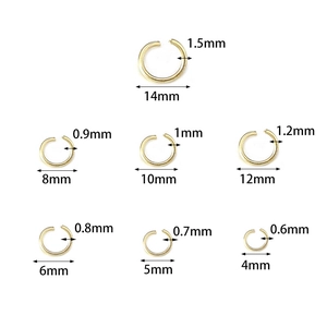 Golden iron jump rings in multiple sizes from 4mm to 14mm for DIY jewelry making