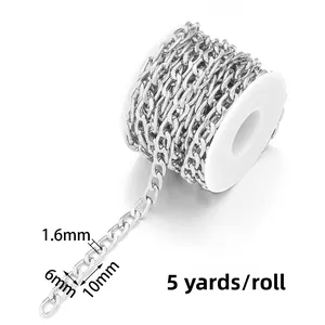 Detail of 6mm aluminum link chain on spool with 1.6mm thickness and 10mm length dimensions