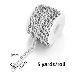 Silver aluminum link chain details with 2mm thickness and dimensions on a 5 yards roll