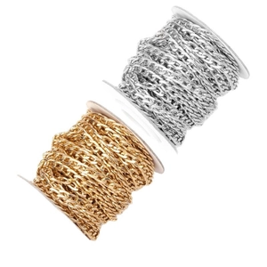 Aluminum curb chain rolls for bags and DIY jewelry in gold and silver finish