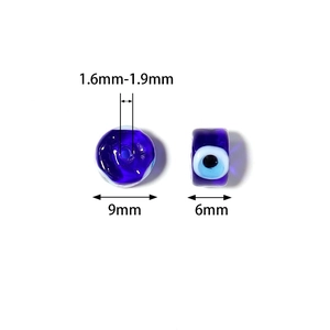 Perles en verre œil grec bleu foncé rondes et plates pour bijoux DIY 9mm de large
