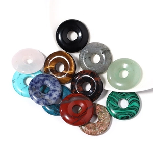 Natural Stone Pi Disc Pendants DIY Agate Tiger Eye Crystal Donut Beads Polished Jewelry Making Findings For Necklace Bracelet