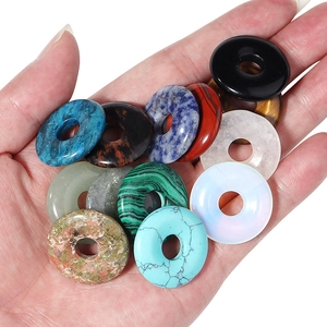 Polished natural stone donut beads in tiger eye and agate for DIY jewelry making