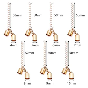 Gold lobster clasp set with 50mm extender chain and end caps in sizes 4mm to 10mm