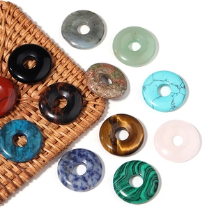 Natural agate tiger eye stone donut pendants for DIY jewelry making 18-25mm
