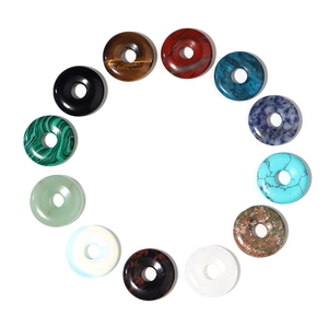 Set of 12 natural crystal and tiger eye stone donut pendants for DIY jewelry making