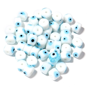 Flat round evil eye glass beads for DIY jewelry making in blue and white finish