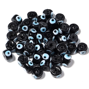 Flat round black evil eye glass beads for DIY jewelry making and beaded necklaces