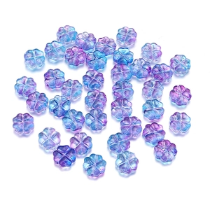 Cuentas de trébol de cuatro hojas de vidrio degradado azul-púrpura para joyería DIY