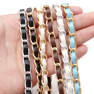 Detail of hand-held braided PU leather and metal chain straps in multiple colors
