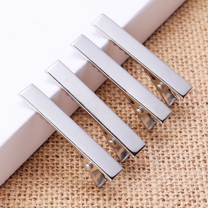Set of four polished silver metal square duckbill hair clips for DIY hair accessories