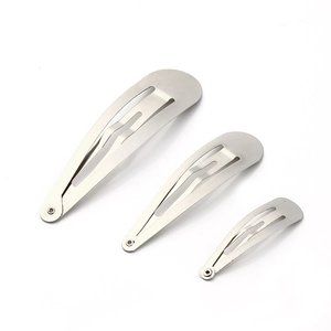 Three sizes of silver metal teardrop BB hair clips arranged diagonally on white background