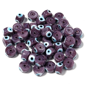 Purple Evil Eye glass beads in flat round shape for DIY handmade jewelry crafts