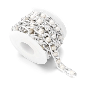 Detail of silver pearl chain roll for DIY handbag straps and jewelry making
