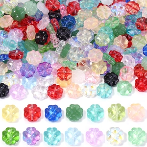 Cuentas de Vidrio de Lámpara de Trébol de Cuatro Hojas de Colores Flores Perladas Transparentes Cuentas Espaciadoras para DIY