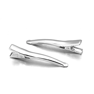 Pair of polished silver metal alligator hair clips with a sleek streamlined design