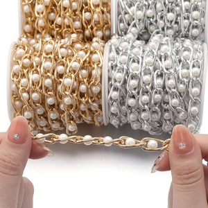 Aluminum Artificial Pearl Chain For Bag Strap Decoration DIY Jewelry Making Accessory Color Preservation Metal Chain 5 Yards Spool