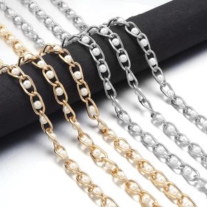Elegant gold and silver metal chain straps with pearl accents for bags and DIY jewelry