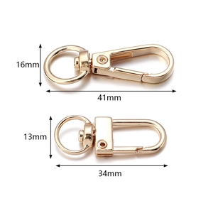 Gold zinc alloy lobster clasps with rings in 34mm and 41mm sizes for DIY keychains