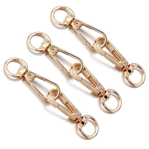 Three light gold zinc alloy lobster clasps with rings for DIY keychain jewelry making