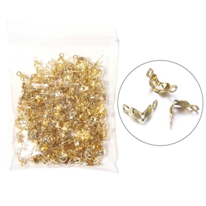 Golden DIY bead tips with double-loop design for jewelry making in bulk packaging