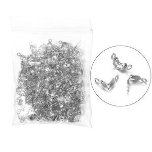 Silver metal double-loop fold-over cord ends for DIY jewelry making in bulk package