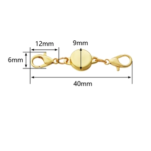 Golden magnetic jewelry clasp with lobster claws and detailed 40mm length measurements