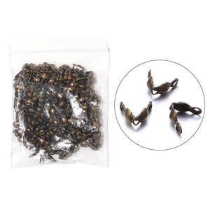 Antique bronze metal crimp covers for DIY jewelry making in clear bulk packaging