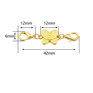 Detailed technical diagram of a golden butterfly magnetic necklace clasp with 42mm length