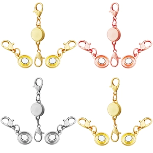 Detail view of magnetic lobster clasps in gold, silver, and rose gold for DIY jewelry necklaces