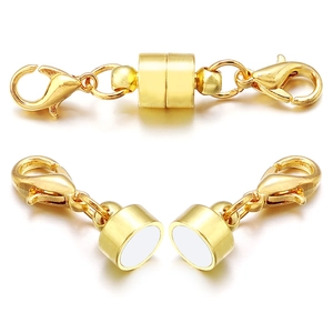 Polished gold magnetic jewelry clasp with dual lobster claws for necklaces