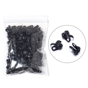 Detail of bulk black metal bead tips for DIY jewelry making in clear packaging