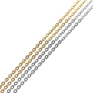 Detail of high-polished stainless steel cross chains in gold and silver finishes