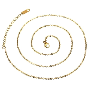 Polished gold stainless steel cross chain necklace with adjustable extender and lobster clasp
