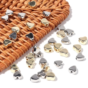 Polished gold and silver heart-shaped CCB beads with side holes for DIY jewelry making