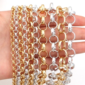 Detailed close-up of gold and silver aluminum jewelry chains for DIY handmade accessories