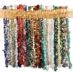Handmade Natural Irregular Stone Chip Necklace Bohemian Multi-color Gemstone Choker With Alloy Gold Lobster Clasp For Women Jewelry