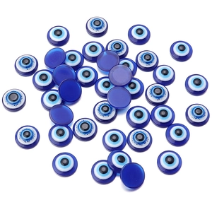 Bulk pack of round resin evil eye beads in deep blue for DIY handmade jewelry making